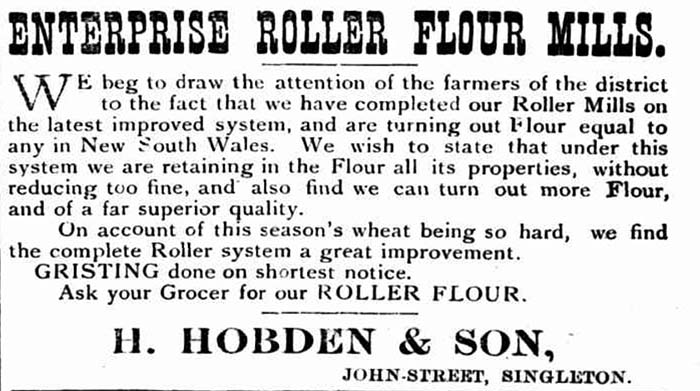 Advertisement for Hobden's Enterprise Roller Mills in Singleton