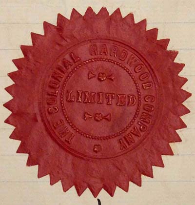 The grand seal of the Colonial Hardwood Company that was attached to company paperwork