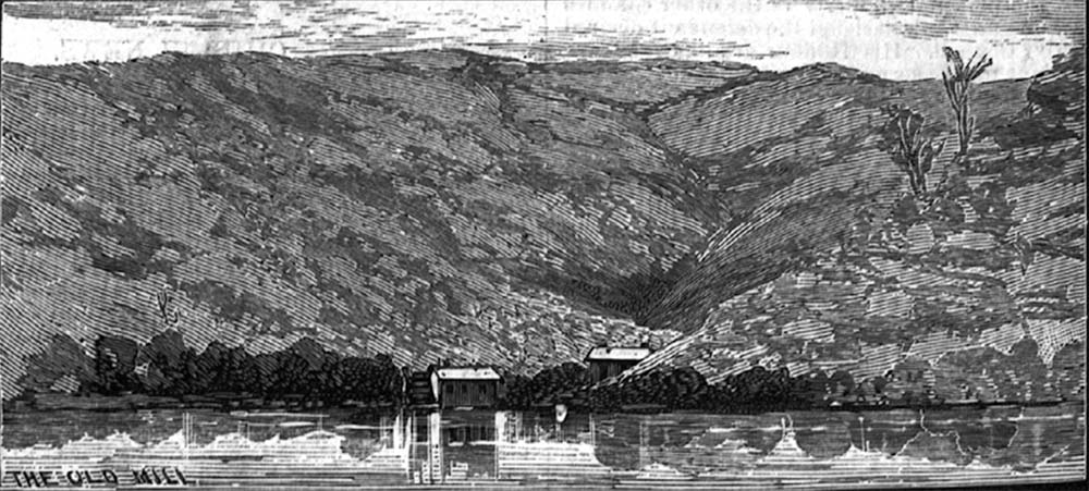 A woodcut of Singletons  Mill at Layburys Creek, Wisemans Ferry NSW, based on a sketch by Mr Collingridge and published by Alfred May and Alfred Ebsworth