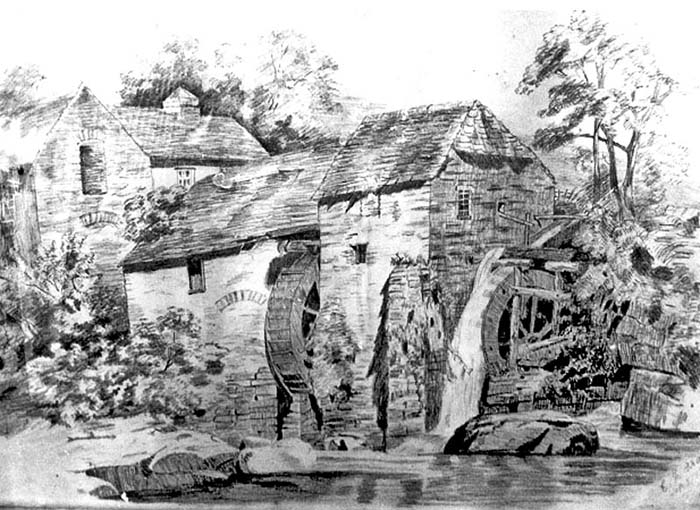 sketch of the lower watermill at kurrajong by esther gray -courtesy of KCHS