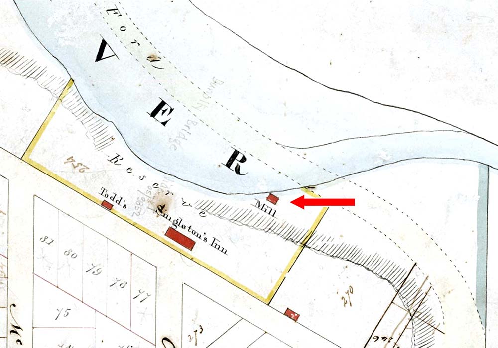 Location of water flour mill built by Benjamin Singleton at Singleton township before 1827